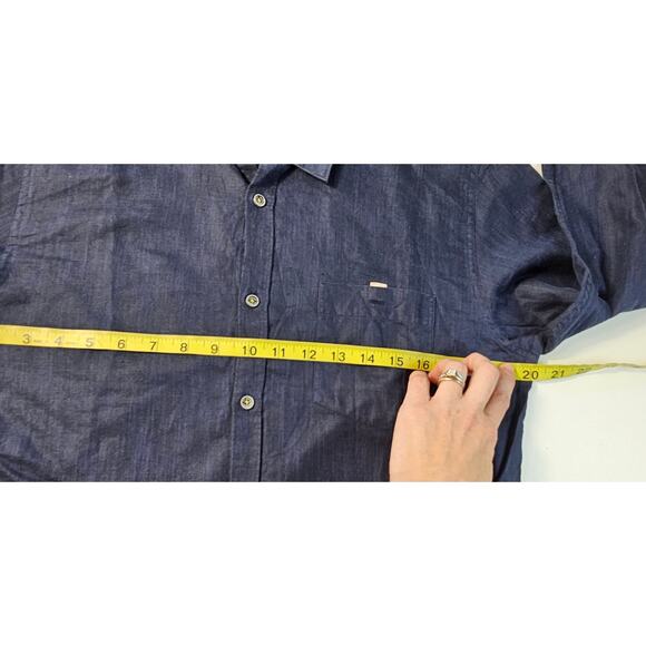 Ted Baker Button Up Shirt 4 linen blend Long Sleeve Blue Chambray Roll Tab EUC - Picture 6 of 7